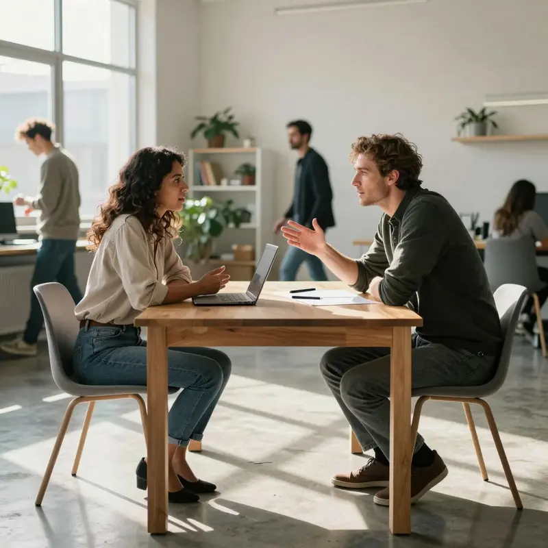 Colleagues discuss streamlined ways to allocate resources in a bright, minimalist office.
