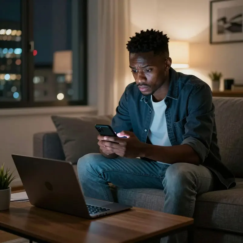 A developer at home at night, pulled back into work by on-call alerts.