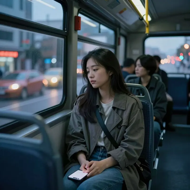 A tired commuter ignores her phone and stares out the window, capturing the emotional weight of always-on living.