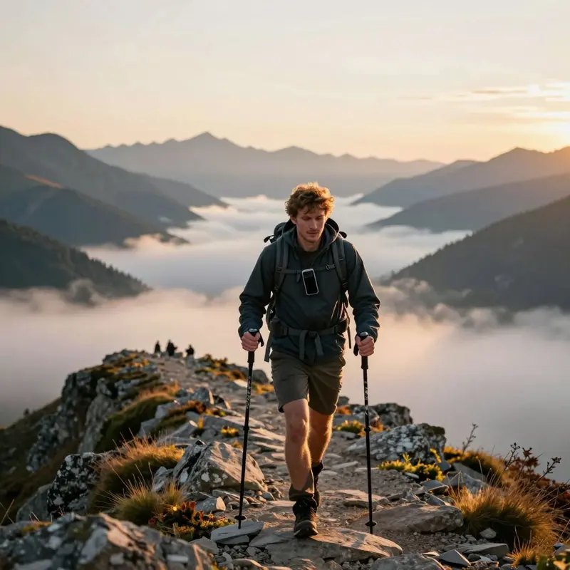 A solo hiker traverses a mountain ridge with phone powered off, symbolizing offline resilience as a new kind of flex.