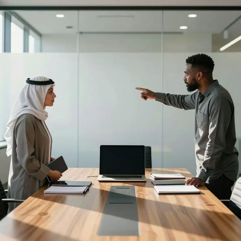 Two colleagues review tools in a conference room, emphasizing structure and guardrails around AI use.