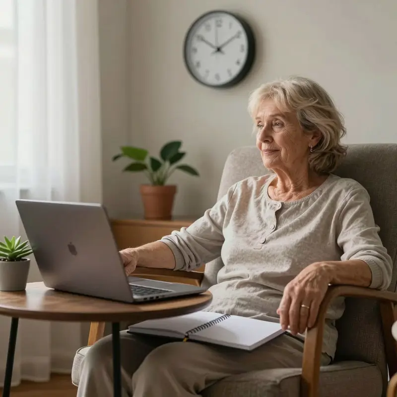 A relaxed user glances at a wall clock, reflecting a simple daily habit of checking AI memory behavior.