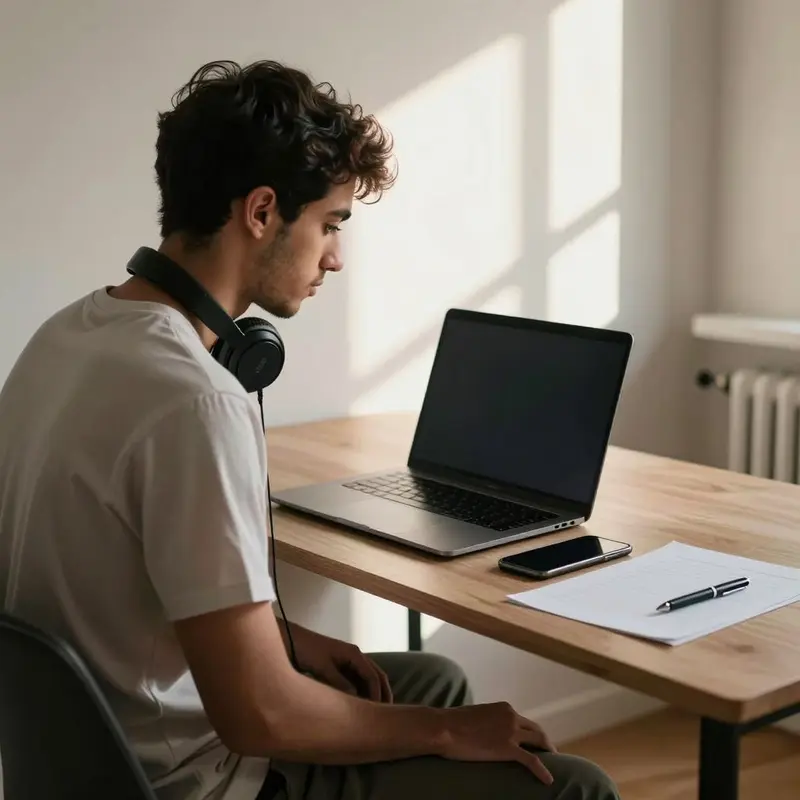 A focused user carefully examines devices to confirm that AI memory opt-out is truly active.