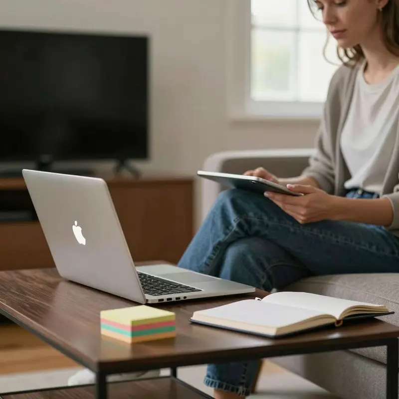 A freelancer quietly reviewing devices before deciding on a migration path.