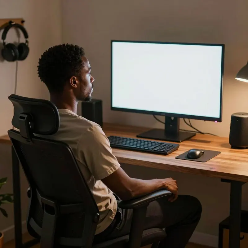 A late-night workspace scene focuses on a tinkerer reflecting on the feel of local AI interactions.