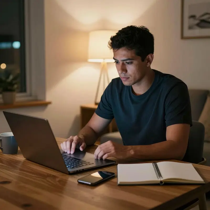 Shopify seller calmly prepares secure access on a laptop before sharing credentials with contractors.