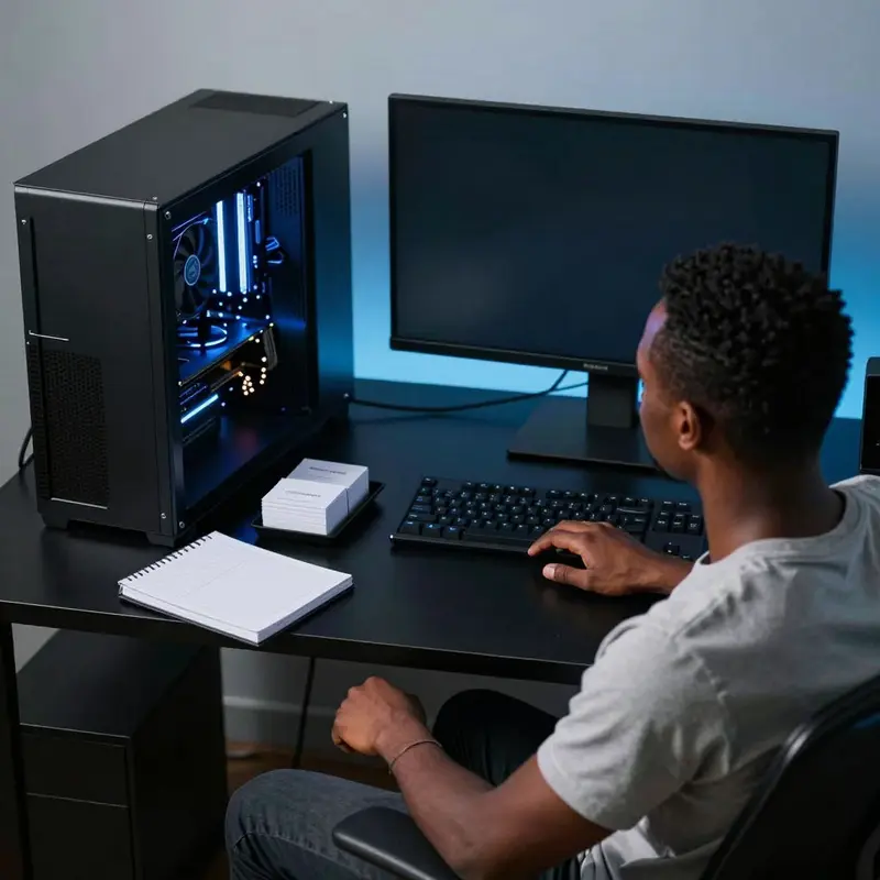 A powerful GPU workstation on a tidy desk, ready to run efficient, high-throughput LLM workloads.