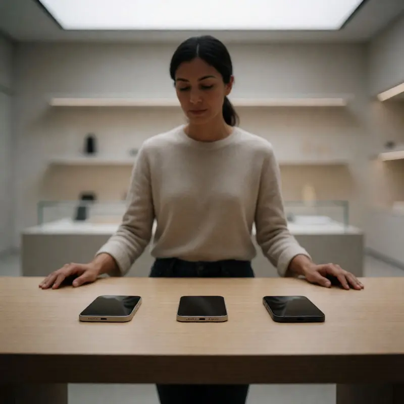 Three minimalist phones arranged side by side for a grounded, physical comparison.