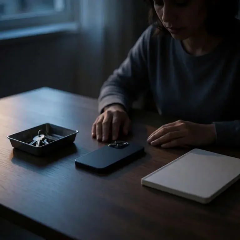 Punkt. MC03 subscription fee cover image with a minimalist smartphone on a desk and a woman seated with hands on the table.