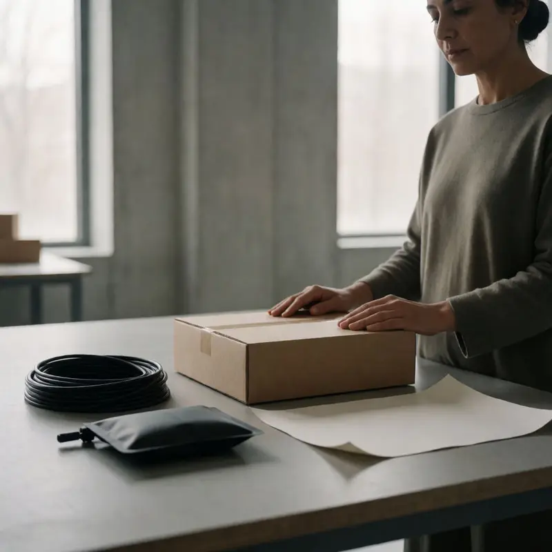 A product-like setup highlighting bundled components and the feel of controlled, minimalist design.