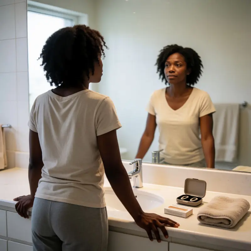 Bathroom counter setup showing reusable internal dilators beside disposable nasal strips.