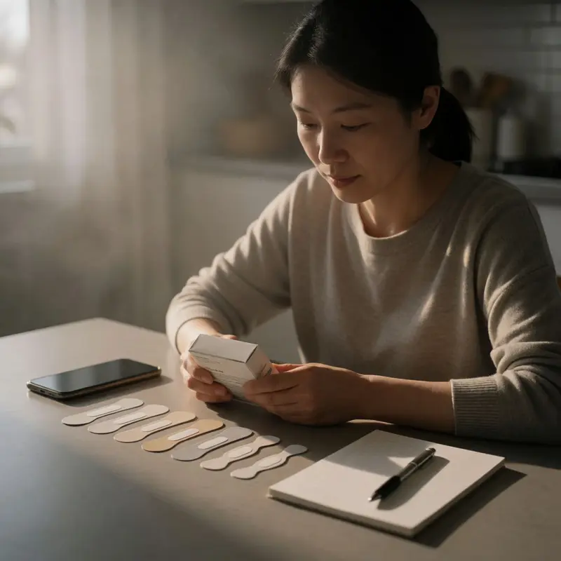 A shopper compares sizing and options for strips and internal dilators at home.