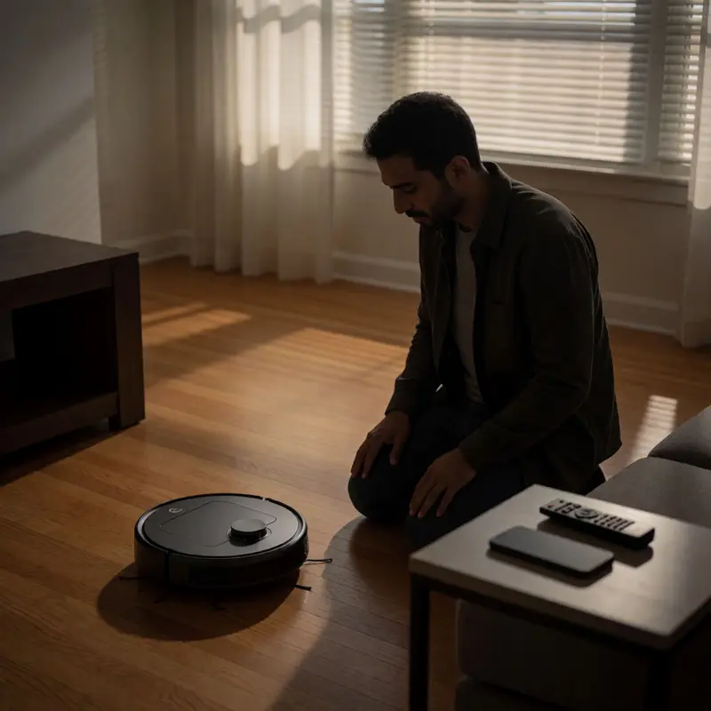 A homeowner checks what a robot vacuum can do when cloud services are unavailable.
