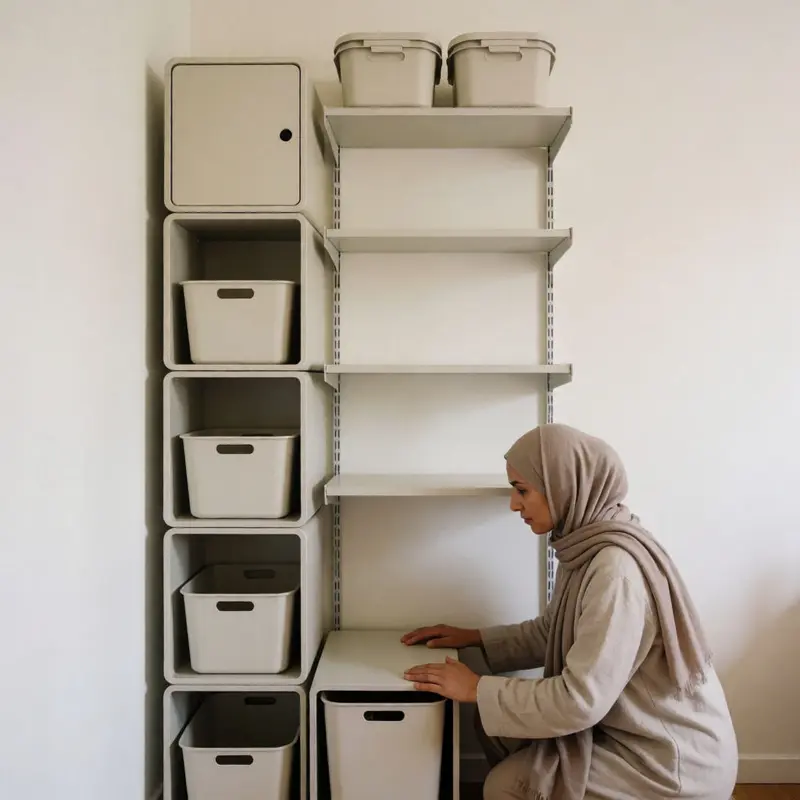 Modular, renter-safe storage creates a built-in feel without permanent changes.