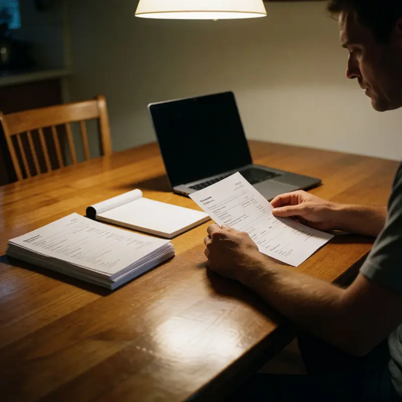 Monthly statement stacks are compared to keep records complete.