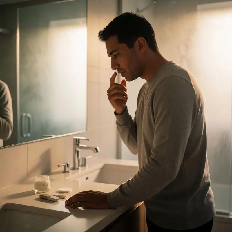 A user checks for nasal skin sensitivity and fit irritation after using devices.