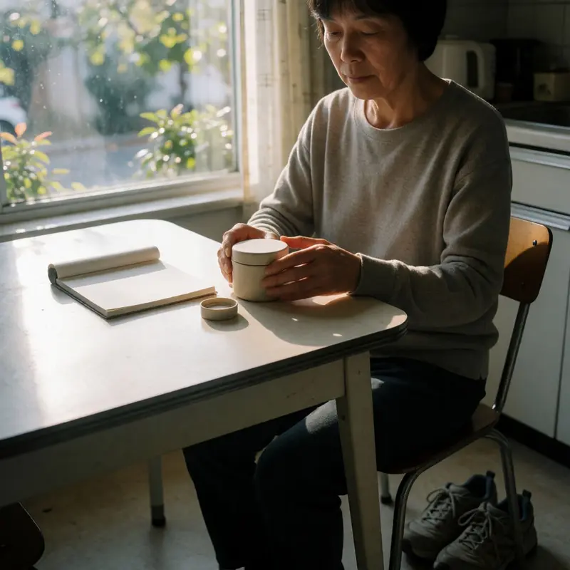 A person prepares a simple at-home check alongside walking gear.