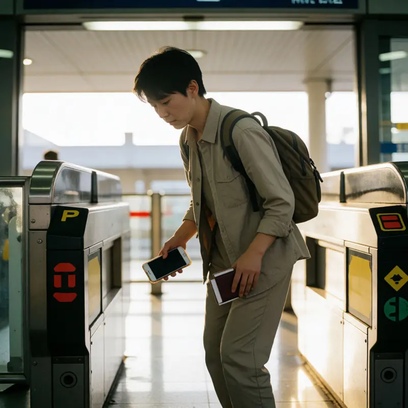 Double-checking that the pass and reservation documents are ready before boarding.